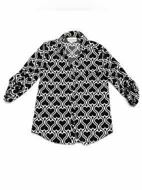 Alex & Parker Black White Heart Print Button Down Blouse Size Small